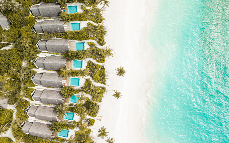 pool beach villa drone shot