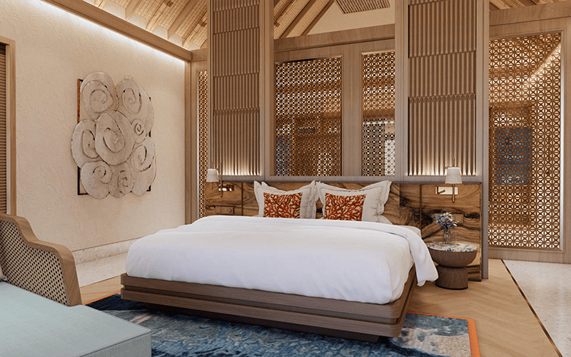 rah gili maldives sunset family pool water villa with slide kids master bedroom 02 v2