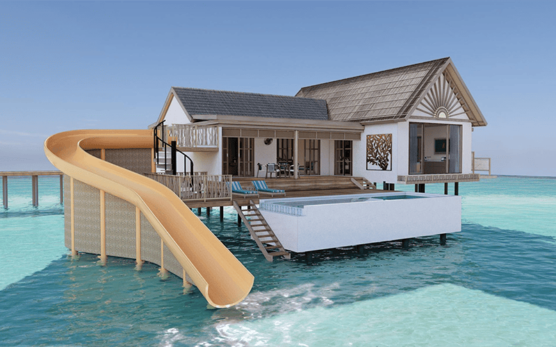 rah gili maldives sunset family water villa exterior v2
