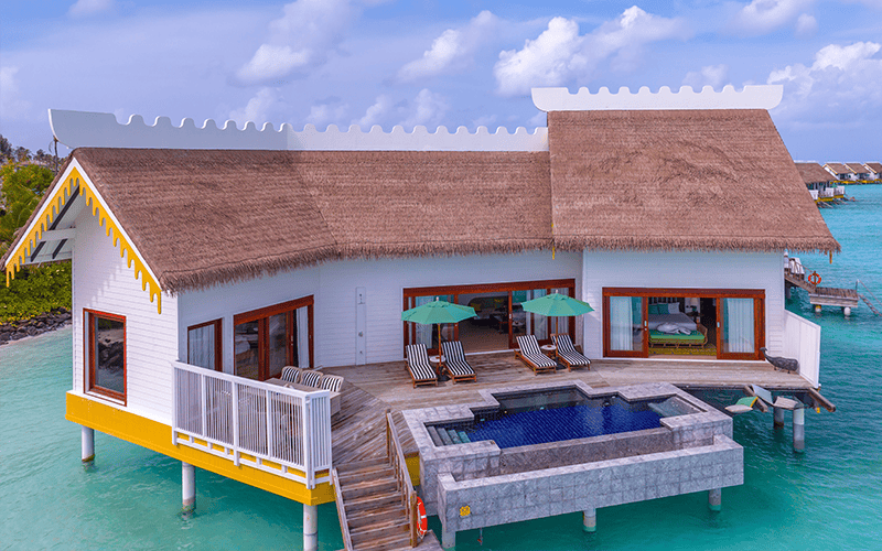 saii lagoon maldives curio collection by hilton two bedroom overwater pool villa exterior shot v2
